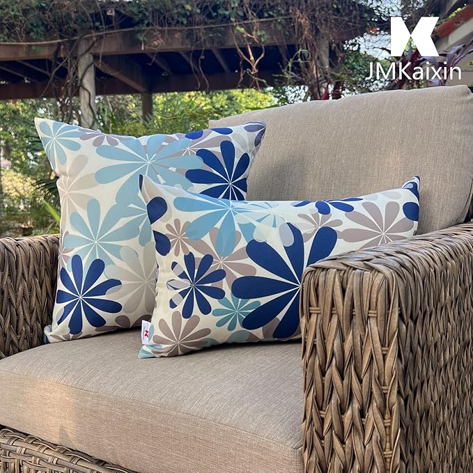 Pack of 2 Patio Lumbar Pillows, 12"x20" Fade Resistant Outdoor Waterproof Lumbar Pillow with Inners, Decorative Garden Lumbar Cushions for Home Patio Terrace Sofa Use