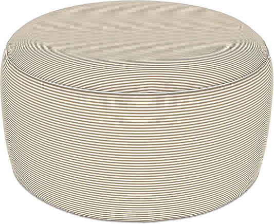 LVTXIII Indoor/Outdoor Large Inflatable Ottoman Pouf D31 x H14 Inch, Round Footstool with Handle, Weather-Resistant Portable Furniture for Patio, Camping, Beach, Stripe Beige