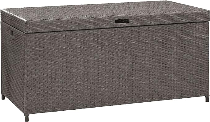 Crosley Furniture Palm Harbor Wicker Outdoor Storage Box for Patio Furniture Cushions and Pool Floats, Gray
