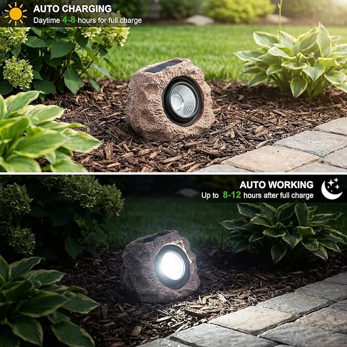 VISFLAIR Solar Rock Lights, 4 Pack Solar Powered Waterproof LED Spotlights Decorative for Outdoor Garden, Pathway, Walkway, Yard, Landscape, Patio (Cool White)
