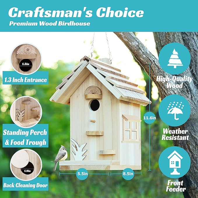 Wooden Birdhouse Kit for Adults to Build, DIY Bird House Craft Kits to Paint, Adult Woodworking Building Kits Birdhouse for Outside, Garden, Yard (Wood, 8.5in)