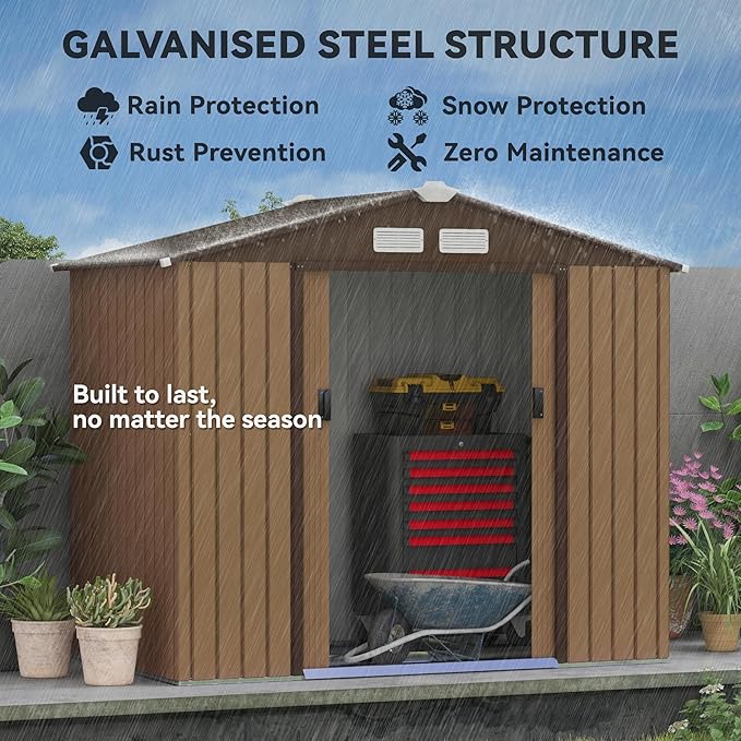 Outsunny 7' x 4' Outdoor Storage Shed, Garden Tool Metal Shed with Foundation Kit, Double Lockable Door, Air Vents and Sloping Roof, for Backyard, Patio, Lawn, Yellow