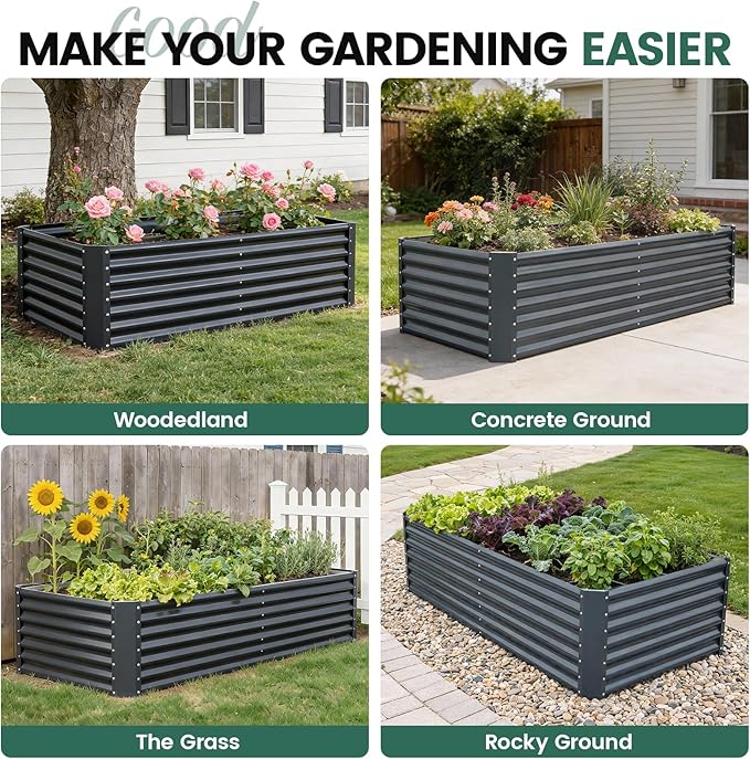 G GOOD GAIN 6x3x2 ft Galvanized Raised Garden Bed Kit, Large Metal Planter Box Outdoor for Vegetables, Flowers, Herbs, 269 Gallon Capacity Deep Root Design, Grey