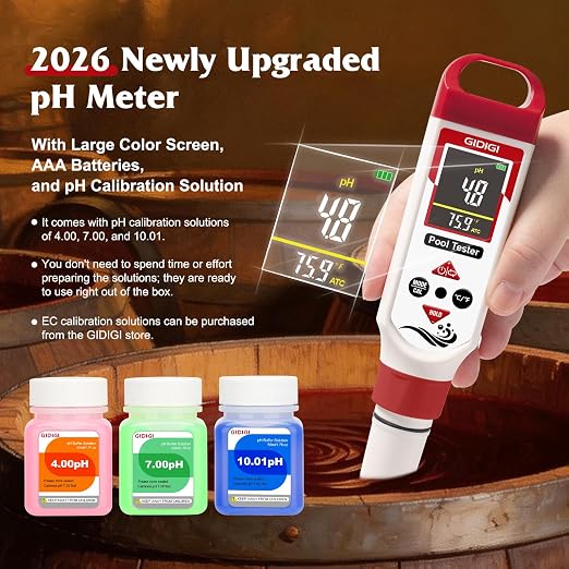 Pool Chlorine Tester Spa Chlorine Test kit, Chlorine pH Meter Hot Tub Salinity ORP pH Tester 7 in 1 Water Quality Tester for Swimming Pool Aquarium Hydroponic, TDS PPM Tester for Drinking Water