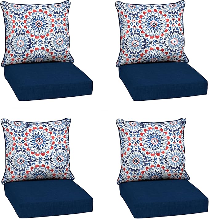 Arden Outdoor Deep Seat Cushion Set (4-Pack), 24 in x 24 in, Weather-Proof, Rain-Proof, Fade Resistant Patio Cushion for Chair, Sofa, and Couch Clark Blue