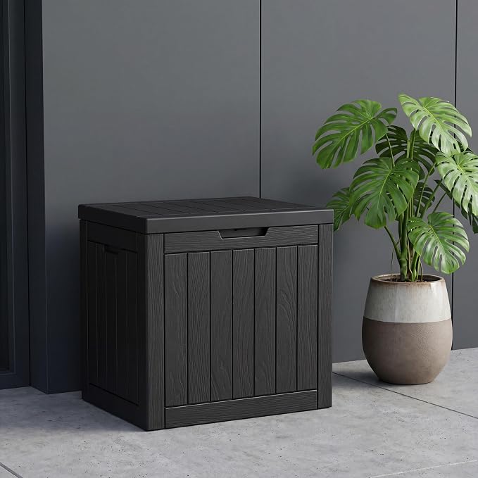 NicBex 30 Gallon Deck Box, Waterproof Resin Outdoor Storage Box Lockable for Patio Furniture, Fade Resistant Patio Side Table & Organizer for Garden Tools, Pool Floats, Outdoor Cushions, Black