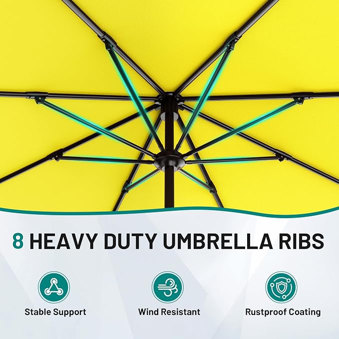 AreShark 12 FT Patio Umbrella for Outdoor, Outdoor Table Umbrella with Push Button Tilt and Crank, Outdoor Patio Umbrellas with 8 Sturdy Ribs, Patio Umbrellas for Market, Garden, Pool (Yellow)
