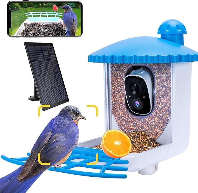Twesync Smart Bird Feeder with Camera Solar Powered , 1080P HD AI Identify Wild Bird Feeder Camera 5000mAh, Auto Capture Bird Videos