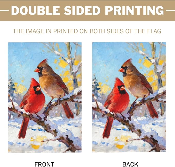 Winter Cardinal Garden Flag 12x18 Inch Snow Scene Bird Twigs Christmas Holiday Decorative Yard Flags for Outside Double Sided Seasonal Outdoor Home Farmhouse Decoration Porch January Decor