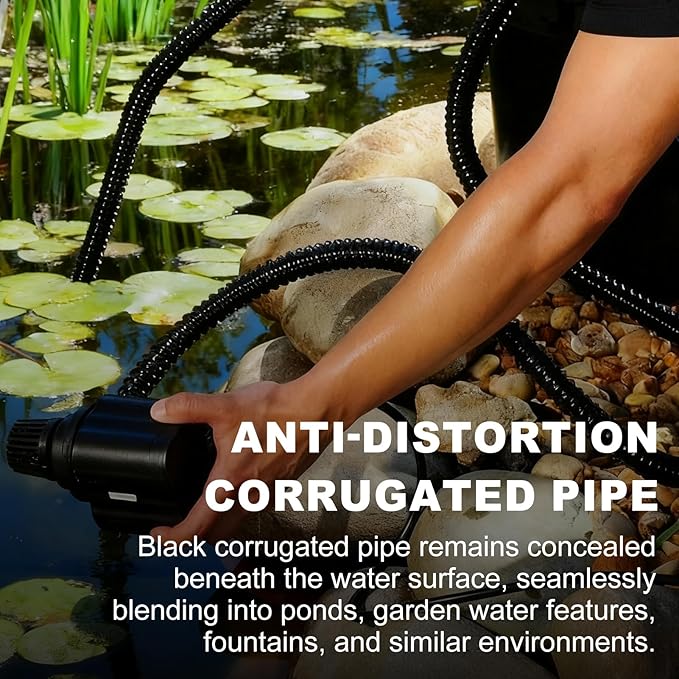 Pond Tubing 1” × 10 Feet Black Flexible PVC Pond Hose,Garden Pond PVC Tube - Reinforced, Kink-Resistant Tubing for Pumps, Fountains & Waterfalls, with 4 Clamps,1" Dia