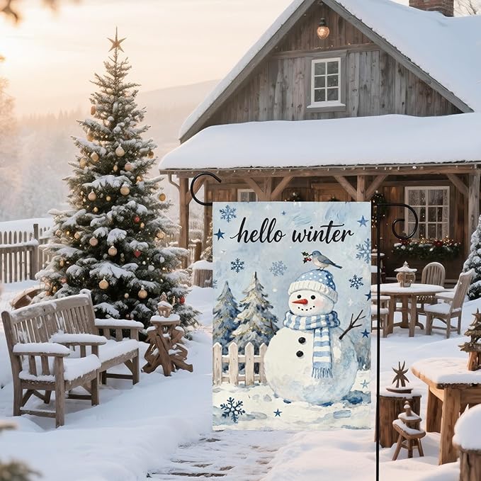 Winter Snowman Garden Flag 12x18 Inch Christmas Tree Snowflake Cardinal Hello Holiday Decorative Yard Flags for Outside Double Sided Seasonal Outdoor Home Farmhouse Decoration Porch New Year Decor