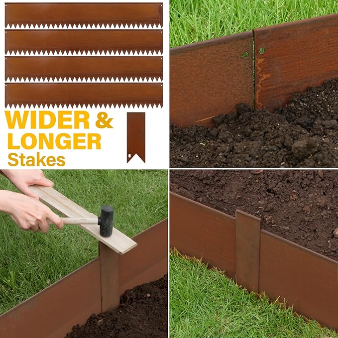 LAVEVE Landscape Edging Pre-Rusted Galvanized Steel, Hammer-in Metal Garden Edging Border with Clips, Suitable for Garden Fence, Paver Edging, Lawn and Yard