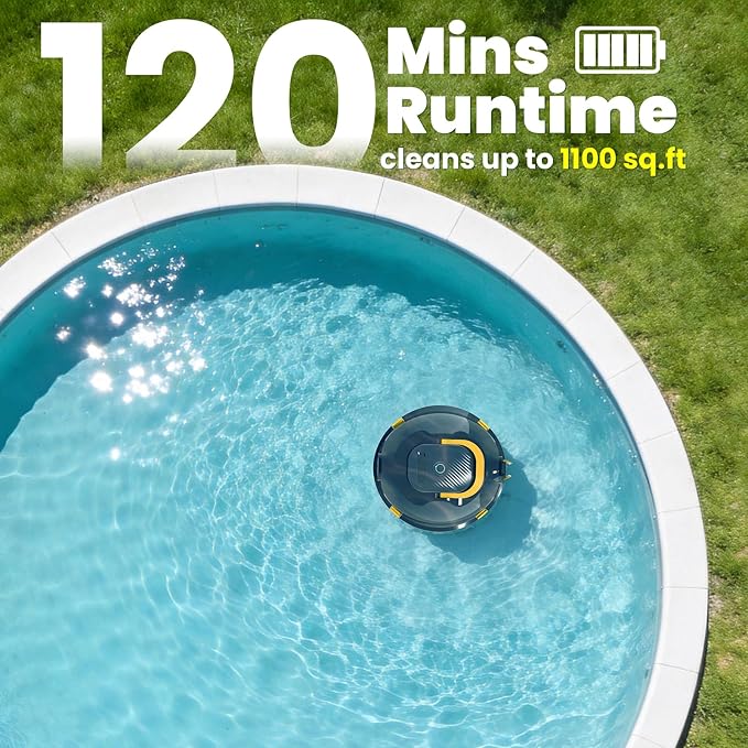 Y20 Cordless Robotic Pool Cleaner, Automatic Pool Vacuum for Above Ground & Inground Pool, 120 Min Runtime, Auto-Parking, Lightweight, Powerful Robot up to 1100 sq.ft