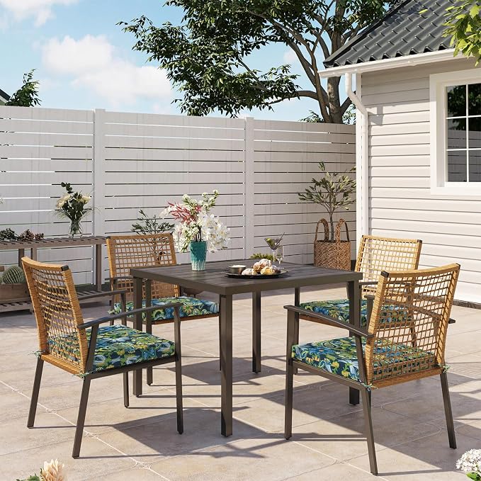 DYTXIII Set of 4 Outdoor Chair Cushions, Water Resistant 18.5"x16"x2" Square Seat Cushion for Patio Dining Chairs, High-Density Replacement Pads for Indoor Outdoor Furniture - Flower Child