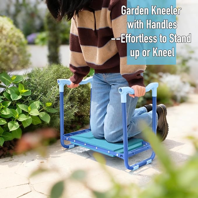 Folding Garden Stool and Kneeler, Heavy Duty Garden Kneeler and Seat, Kneeling Device for Gardening, Gardeners and Seniors (Blue)