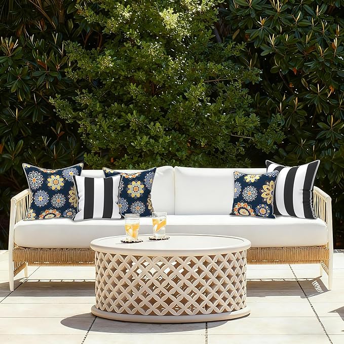 LVTXIII Outdoor Throw Pillows 18x18 Patio Waterproof Square Pillows with Piping Fade Resistant Accent Pillow for Spring Summer Garden Decoration, Set of 2, Cabana Black