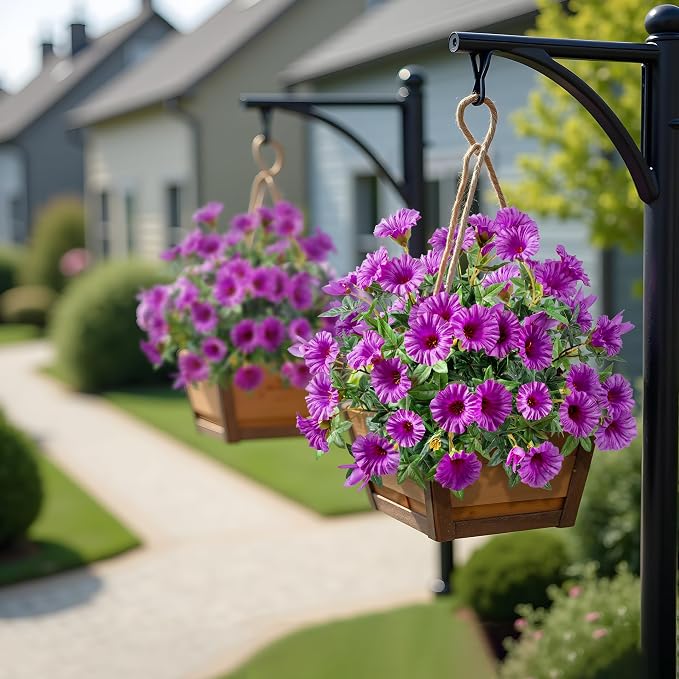 Purple Artificial Morning Glory Flowers for Outdoor Planters, Premium UV Resistant Silk Faux Flowers for Porch, Hanging Basket & Window Box, Cottage Garden Decor, No Pot, 13.3 Inch, 4 Bundles