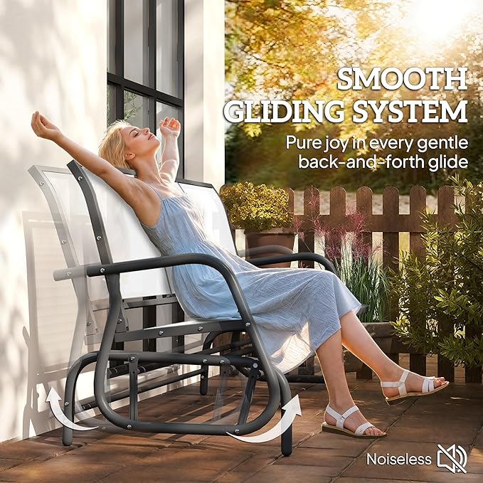 Outsunny 3-Person Patio Glider Bench, Outdoor Porch Glider Swing with 3 Seats, Breathable Mesh Fabric, Metal Frame, Cream White