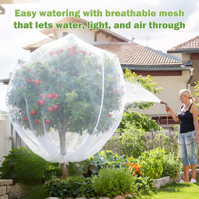 2 Pack 12x12 FT Fruit Tree Netting with Zipper and Drawstring - Heavy-Duty Fine Mesh Garden Bird Netting for Fruit Trees, Protect Fruits from Birds, Squirrels,Insects,Deer & Pests
