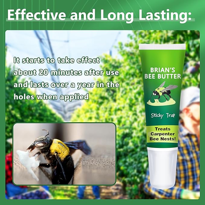 Carpenter Bee Traps for Outside, Brain's Bee Butter, 4 Pack Sticky Trap, Wood Bee Traps for Outside