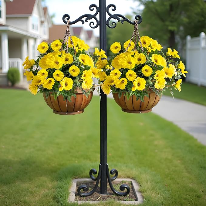 Yellow Artificial Morning Glory Flowers for Outdoor Planters, Premium UV Resistant Silk Faux Flowers for Porch, Hanging Basket & Window Box, Spring Garden Decor, No Pot, 13.3 Inch, 4 Bundles