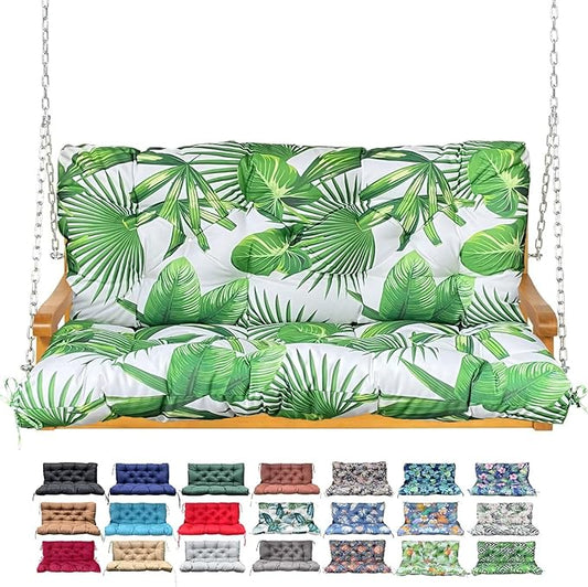 Porch Swing Cushion with Backrest,Waterproof Bench Cushion for Outdoor Furniture,2-3 Seater Replacement Thickened Swing Cushion with Ties,Patio,Outdoor,Backyard and Garden (Fresh Leafy,40x40")
