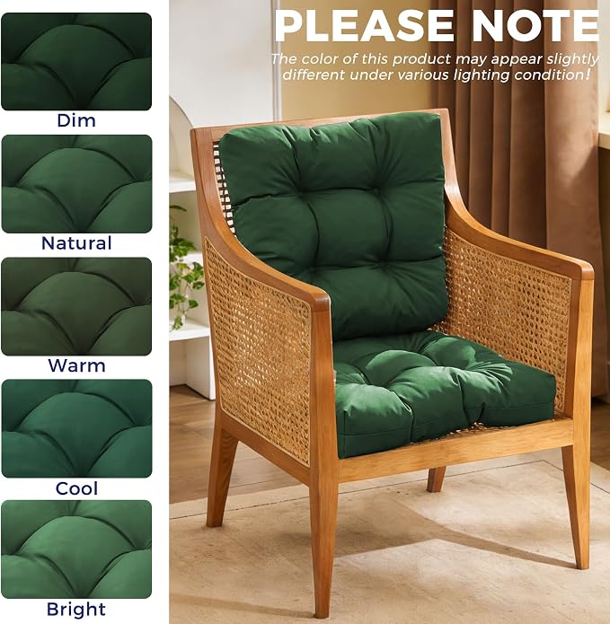 IASEAHK Outdoor Chair Cushions Set of 4, 19" x 19" x 5", Waterproof Outdoor Seat Cushions for Patio Furniture, Fade-Resistant Patio Chair Cushion, Dining Wicker Chair Pads for Porch Garden, Dark Green