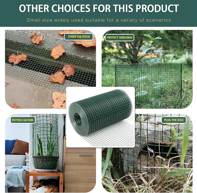 Hardware Cloth 1' 36in x 100ft Chicken Wire, Green Garden Fence, PVC Coated Metal Welded Wire Mesh for Preventing Snakes, Raccoons, Foxes, Poultry Netting