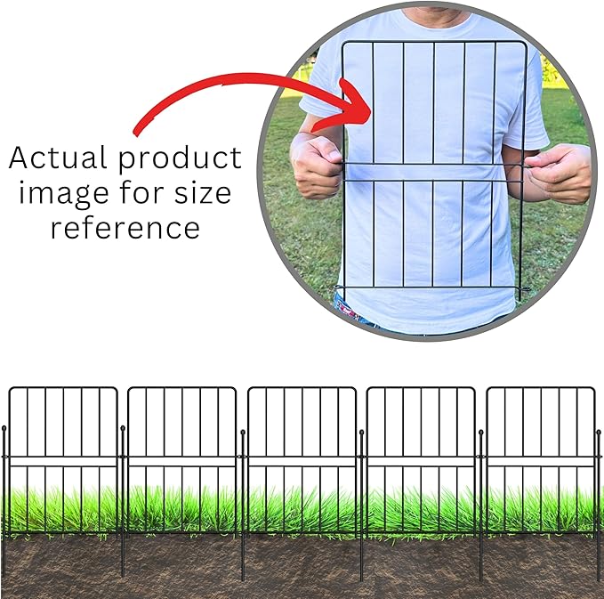 ShopLaLa Decorative Garden Fence (20 Panels) 12.5in(L) x 16.5in(H) Black Metal Wire Fencing, Rustproof Animal Barrier for Dogs, Flower Bed Edging Fences for Yard Patio Classic Outdoor Decoration