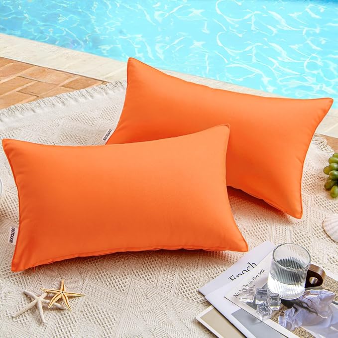 MIULEE Pack of 2 Decorative Outdoor Waterproof Pillow Covers Rectangular Garden Cushion Sham Throw Pillowcase Summer Shell for Fall Patio Tent Couch 12x20 Inch Orange