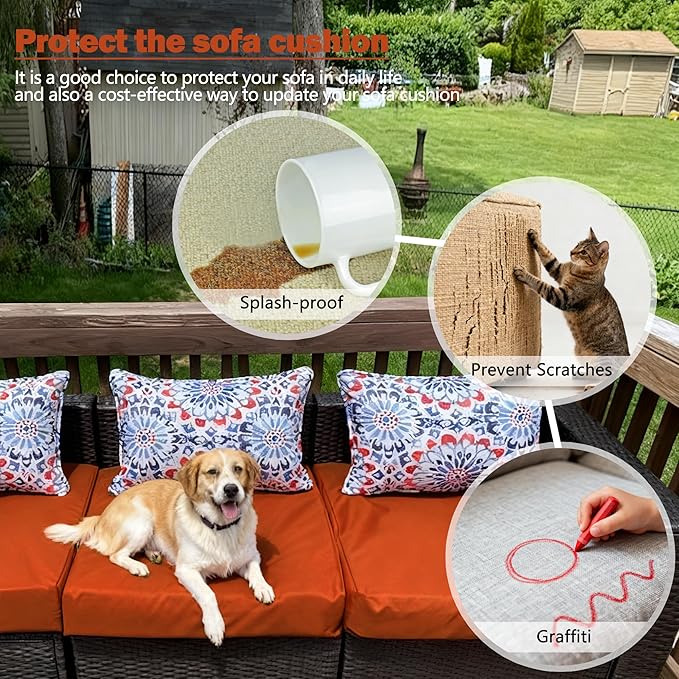Sqodok Patio Cushion Covers, Waterproof Outdoor Cushion Covers Replacement, Patio Cushion Seat Slicovers for Sectional Sofa, Chair, Outdoor Wicker Patio Sofa (Spice, 21"x19"x3"-2 Pack-Cover ONLY)