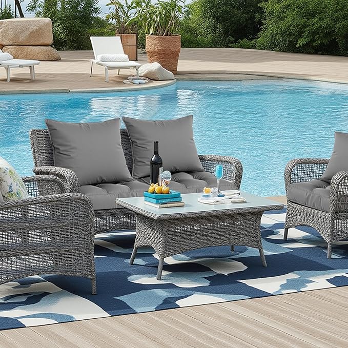 22x22 Waterproof Outdoor Chair Cushions Set of 2, Patio Cushions for Outdoor Furniture Water-Resistant & Fade-Resistant, Deep Seat & Back Cushion for Wicker Sofa (Gray)