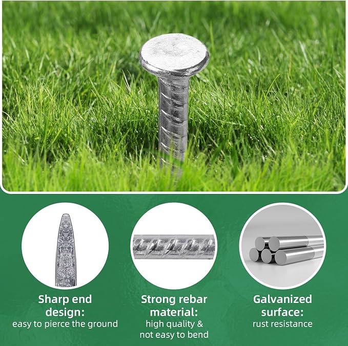16 Inch Ground Spikes, Rebar Stakes, 1/2 Ground Stake, Galvanized Anchors, Metal Stakes for Ground (16Pcs, Silver)