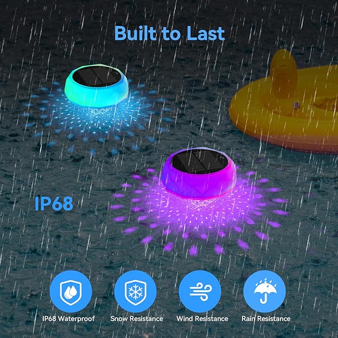 VICHTOP Solar Floating Pool Lights, RGB Color Float Pool Lights, IP68 Waterproof, Pool Decor Lighting Accessories for Inground, Above Ground Pools, Outdoor, Garden, Party Decoration