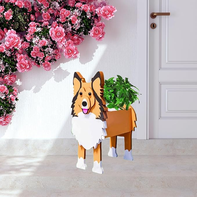 Sheltie Dog Planter Plant Pots,Cute Garden Dog Flower Planter,Dog Planters Birthday Gifts for Women,Office,Indoor/Outdoor Decor（9.45 * 8.66 * 13.39in