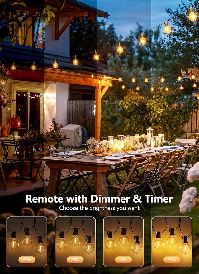 Brightown Outdoor String Lights, 55FT 25 G40 Bulbs Shatterproof Patio Lights, Waterproof Dimmable Hanging Connectable Globe LED Outdoor Lights for Backyard, Bistro, Porch, Deck, Balcony