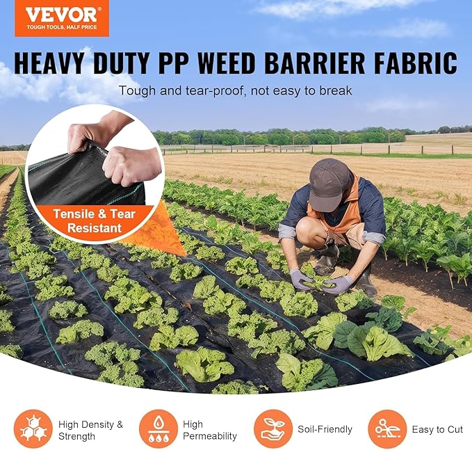 VEVOR Weed Barrier Fabric, Heavy Duty 4x100FT 5.8oz Woven Landscape Fabric, Garden Fabric Weed Barrier, Weed Control Fabric Ground Cover, Geotextile Fabric for Landscaping, Weed Block Gardening Mat