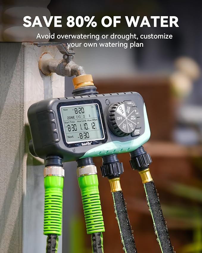 RAINPOINT 1/2'' Soaker Hose 100ft for Garden, Drip Irrigation Hose, Water Seeper Soaker Hoses for Foundation Watering, Save 80% Water for Vegetable Gardens, Flower Beds, Lawns, Orchards, Black