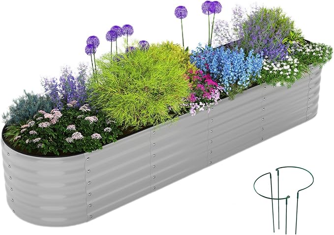 ZFHgarden Galvanized Metal Planter Round Raised Garden Bed Kit for Gardening Outdoor Galvanized Planter Outdoor 1PC Gray 8X2X1FT