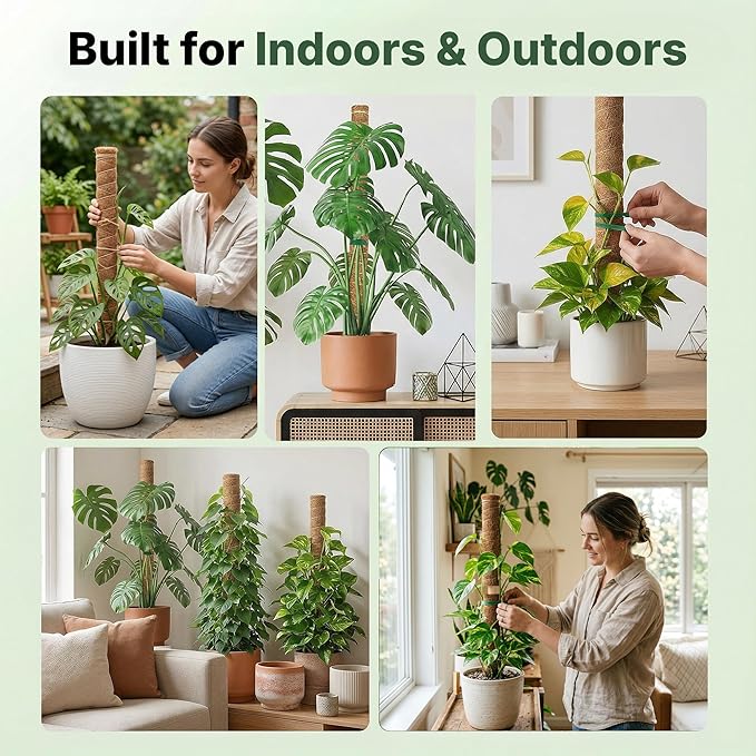 4 Pack 16" Moss Pole Monstera Plant Support - Stackable up to 48" - Plant Stakes for Indoor Climbing Plants Potted - Tall Coco Coir Pole Sticks & Accessories for Monstera, Pothos & Philodendron