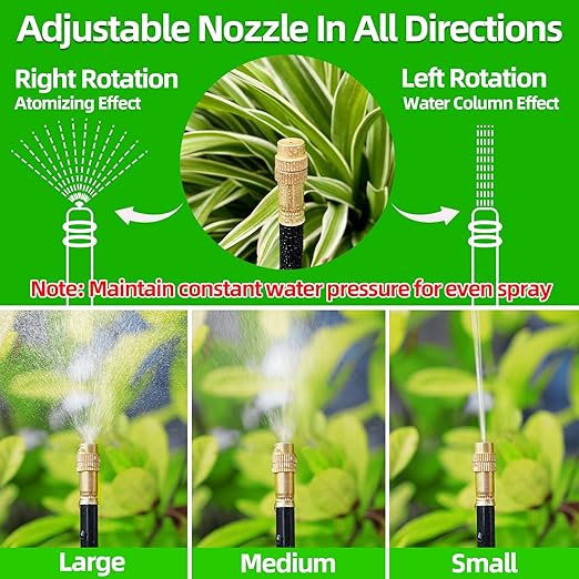 60 Ft Drip Irrigation System for Garden - Drip Irrigation Kit with 19 360°Adjustable Copper Nozzles Hose, Automatic Atomizing Plant Watering Sprinkler System for Yard, Lawn, Greenhouse, Potted