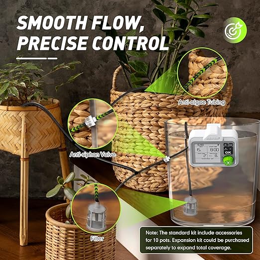 RAINPOINT Large Display Automatic Plant Waterer Indoor for Pot Plant,Cycle & Soak Mode Vacation Self Watering Drip Irrigation System Device Kit Herb Garden Greenhouse Grow Tent Water 10-15 Plants