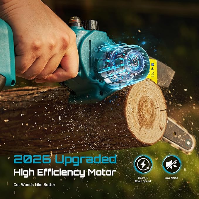 Seesii Mini Chainsaw 8-inch, Mini Chainsaw Cordless Tool Set, Battery Chainsaw with 2x 4.0Ah Batteries, Handheld Electric Power Chain Saw with Oiler, Safety Lock for Tree Trimming,Wood Cutting