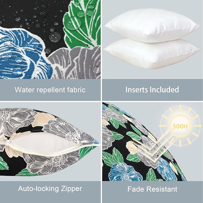 LVTXIII Outdoor Throw Pillows 20x20 Patio Waterproof Square Pillows with Piping Fade Resistant Accent Pillow for Spring Summer Garden Decoration, Set of 2, Peony Garden