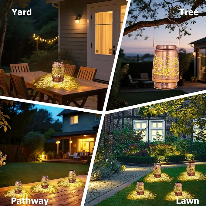Solar Lantern Outdoor Garden Decor - Metal Highland Cow Hanging Lights with IP65 Waterproof, Rustic Farmhouse Patio Accessories, Western Yard Decorations Gifts for Mom Women Boys