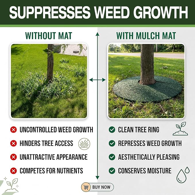 Peryiter 3 Pcs Double Side Rubber Mulch Tree Ring Heavy Duty Rubber Mulch Mat Tree Protector Weed Barrier Mats Reversible Round Root Ring for Prevent Weed Grass Animal Dig (20 Inch,Green and Black)