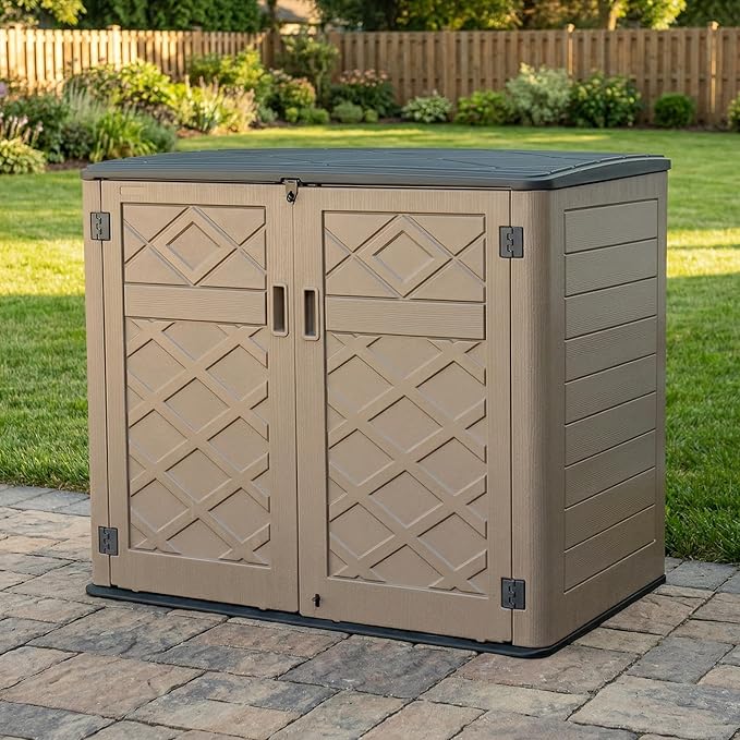 38 Cu. Ft Horizontal Resin Storage Shed, Outdoor Storage Cabinet, Weatherproof, Easy to Assemble, Outdoor Storage Box for Backyards/Patios/Garden, No Shelf (Brown)