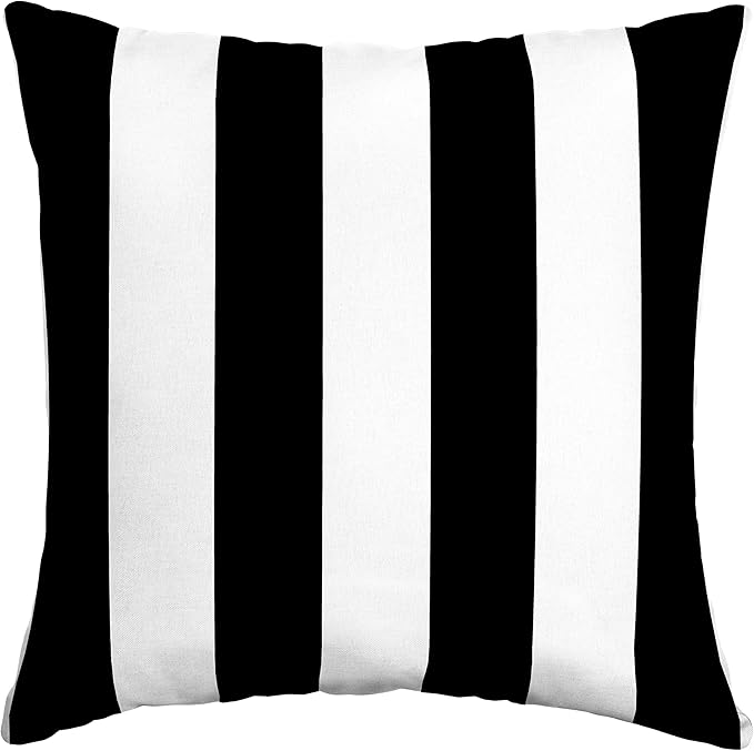 Arden Outdoor Toss Pillow, 16 x 16, Rain-Proof, Fade Resistant Black Cabana Stripe