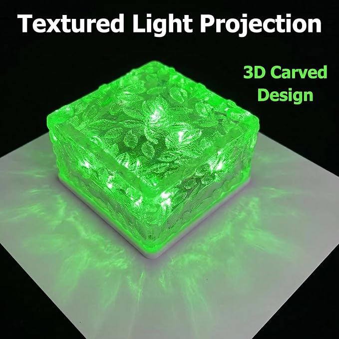 Solar Powered LED Acrylic Brick Lights, Multicolor Water Ripple Design, Waterproof In-Ground Landscape Path Lights for Outdoor Garden Patio Walkway (Green)