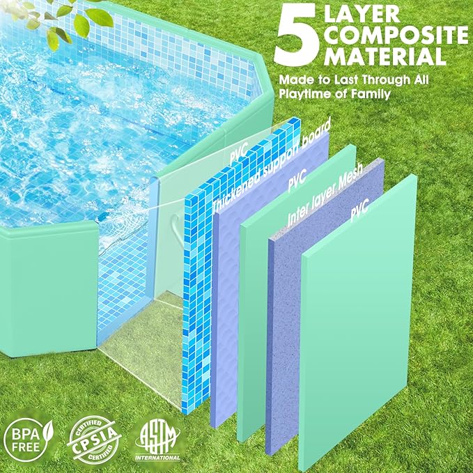 Foldable Pool, Large Non-Inflatable Swimming Pool for Adult Collapsible Pools Hard Plastic Shell, Oversized Thickened,Portable Folding Pools for Backyard 90"x50"x20"-Green